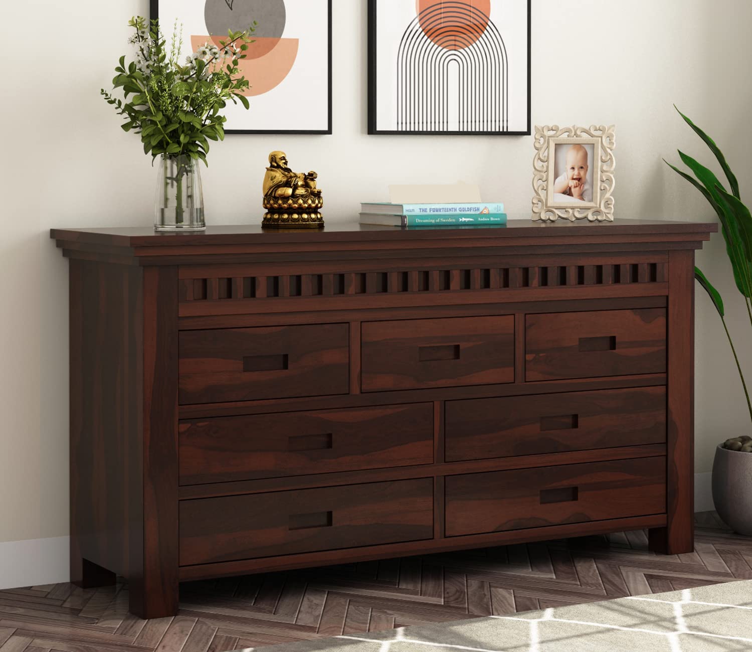 リビング収納 JS FURNITURE 12 DRAWER CHEST MJ Furniture Solid Sheesham Wood Chest of Drawers - 7 Drawers